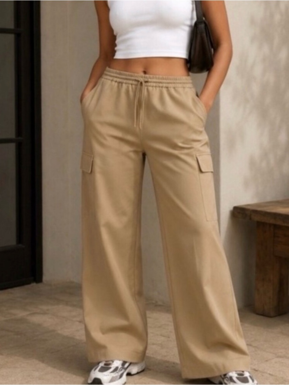 Athleta Promenade Cargo Pant Women Medium Tall Brown Tan Wide Leg 472171 New